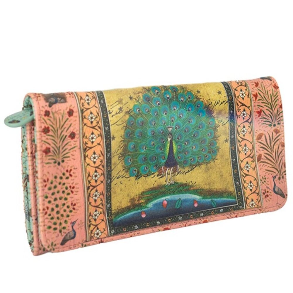 NWT  NEW Papaya! "Starlet" Tri-Fold Wallet Peacock Floral Vegan